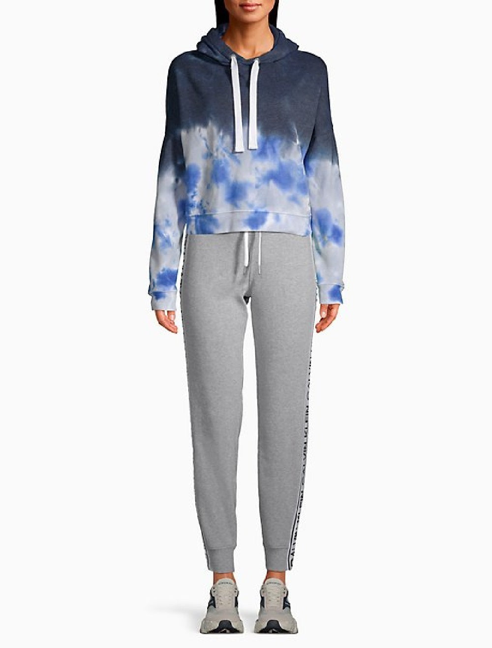 Calvin Klein Moletom Cropped High Tide Tie-Dyed Feminino Azul Tamanho Grande