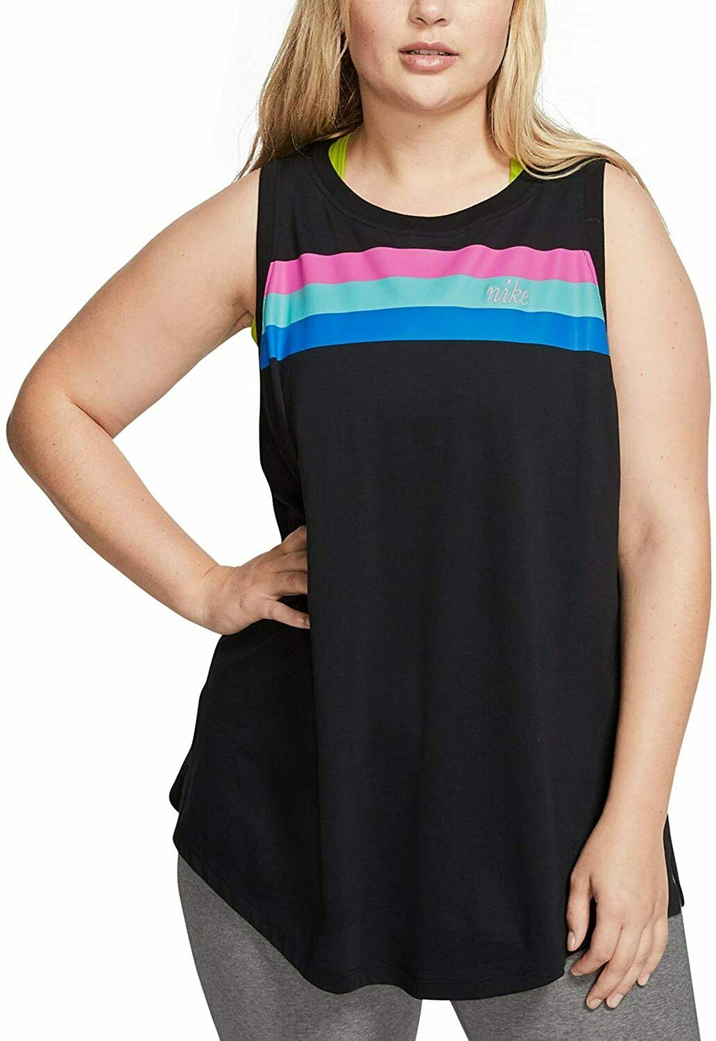 Camiseta regata Nike Plus Sportswear feminina com estampa gráfica de algodão, preta, tamanho 2X