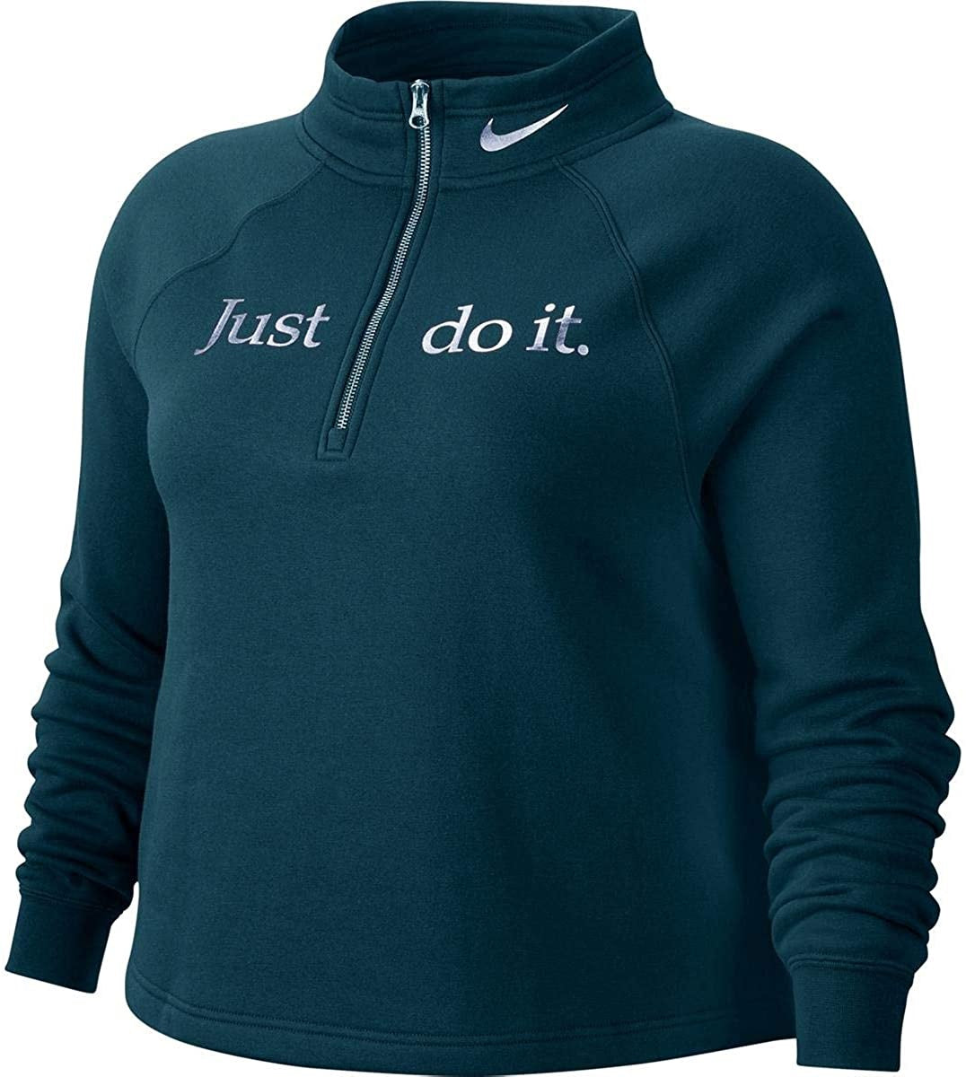 Blusa Nike Sportswear Shine Fleece Plus Size Feminina com Zíper 1/2 Verde Tamanho Extra Grande