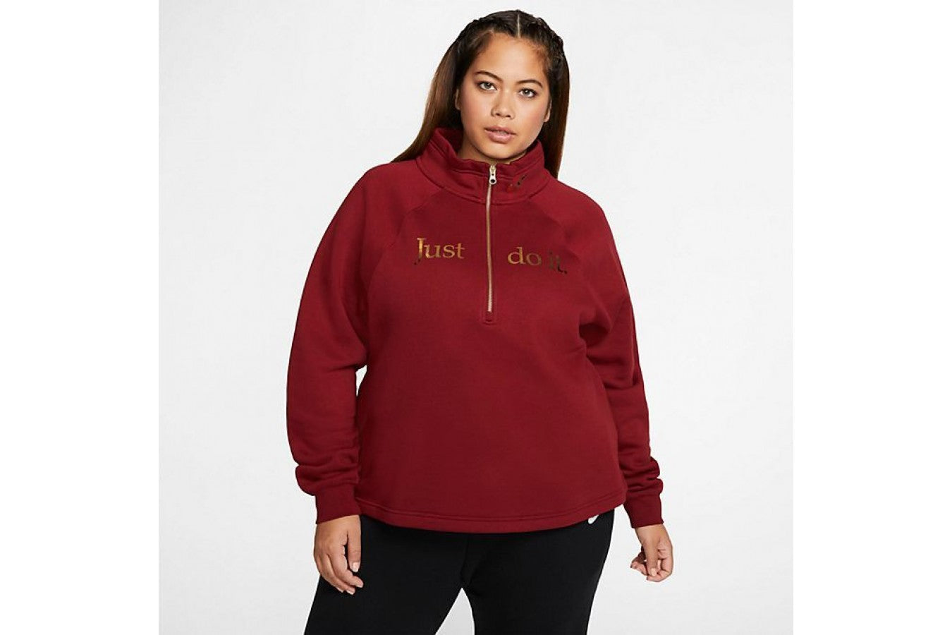 Blusa de lã Nike Sportswear Shine com zíper e zíper 1/2 feminino plus size, vermelha, tamanho 2X