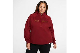 Blusa de lã Nike Sportswear Shine com zíper e zíper 1/2 feminino plus size, vermelha, tamanho 2X