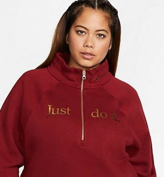 Blusa de lã Nike Sportswear Shine com zíper e zíper 1/2 feminino plus size, vermelha, tamanho 2X