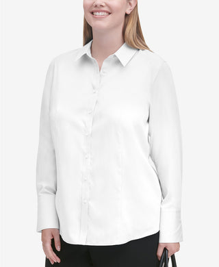 Camisa Calvin Klein Plus Size Feminina de Algodão com Gola Branca Tamanho P