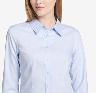Camisa Calvin Klein Feminina Petite Cotton com Botões Frontais Azul Tamanho 8 P