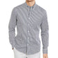 Camisa masculina Michael Kors com listras finas e botões, cinza, tamanho pequeno