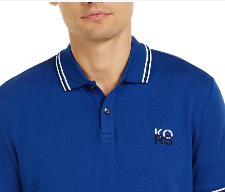 Camisa polo masculina Michael Kors de algodão piqué azul-claro, tamanho grande