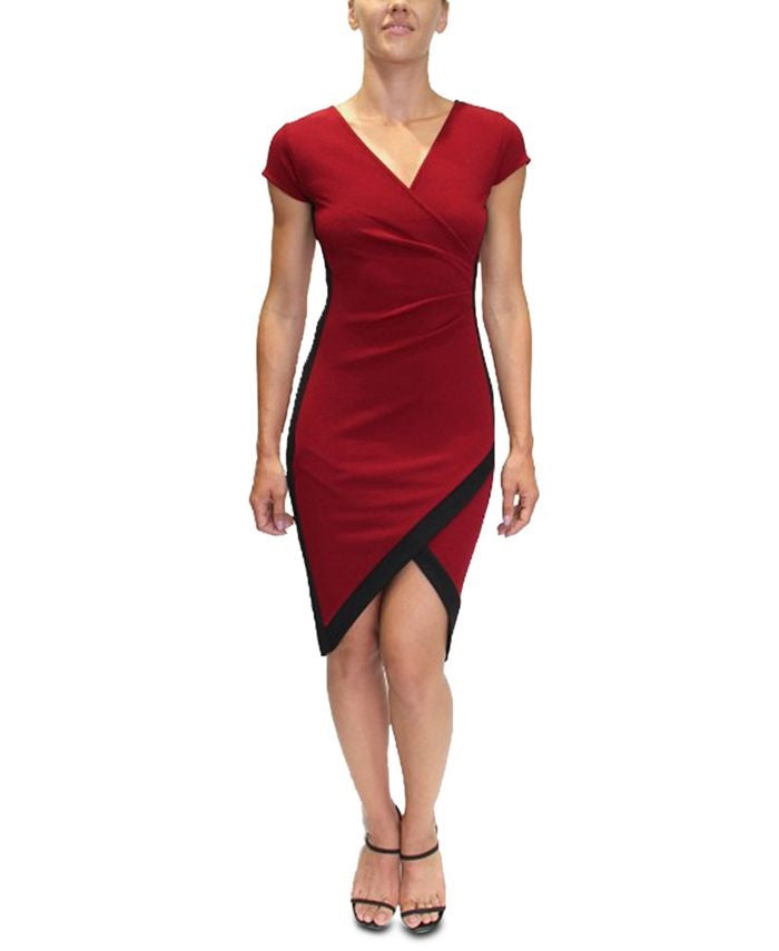 Vestido envelope falso plus size da Almost Famous para mulheres, vermelho escuro, tamanho 1X