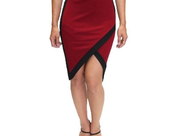 Vestido envelope falso plus size da Almost Famous para mulheres, vermelho escuro, tamanho 1X