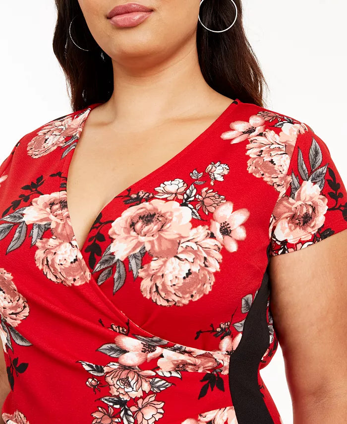 Vestido estampado plus size da Almost Famous para mulheres, vermelho, tamanho 3X