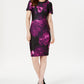 Vestido curto feminino Calvin Klein com manga bufante e estampa floral, roxo, tamanho 1