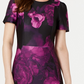 Vestido curto feminino Calvin Klein com manga bufante e estampa floral, roxo, tamanho 1