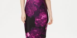 Vestido curto feminino Calvin Klein com manga bufante e estampa floral, roxo, tamanho 1