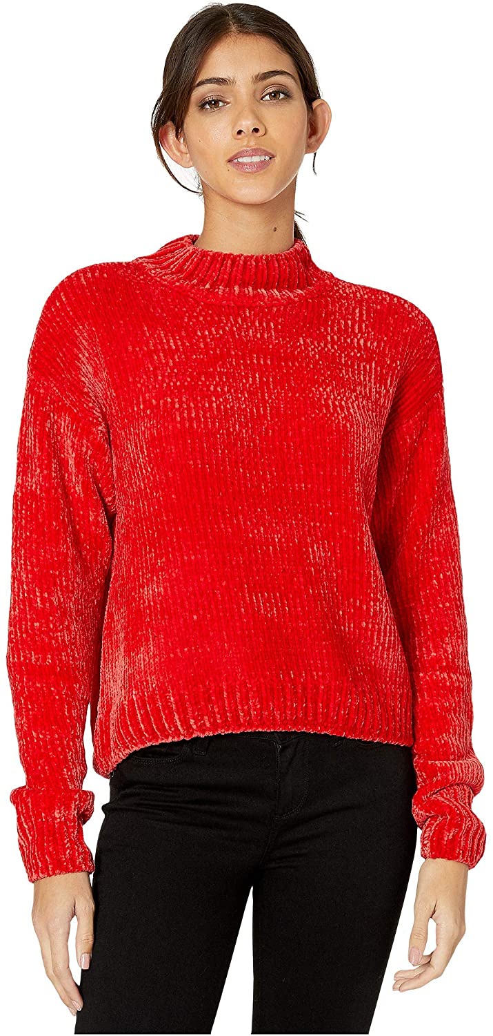 Suéter feminino Sanctuary de gola falsa em chenille, vermelho brilhante, tamanho pequeno