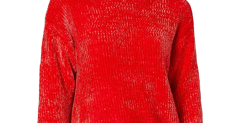 Suéter feminino Sanctuary de gola falsa em chenille, vermelho brilhante, tamanho pequeno