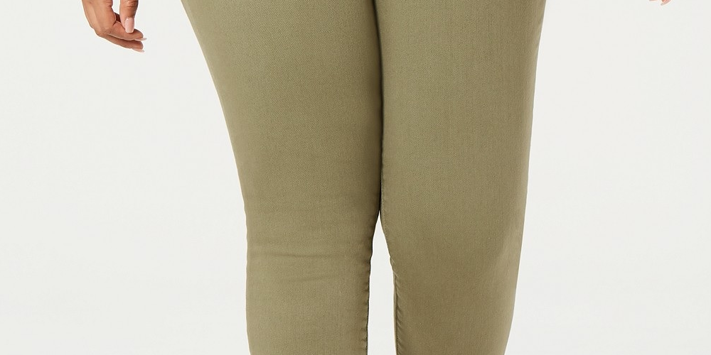 Calça jeans skinny plus size feminina rosa celebridade, verde, tamanho 20W