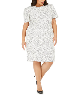 Vestido tubinho de tweed plus size Calvin Klein feminino, branco, tamanho 20W