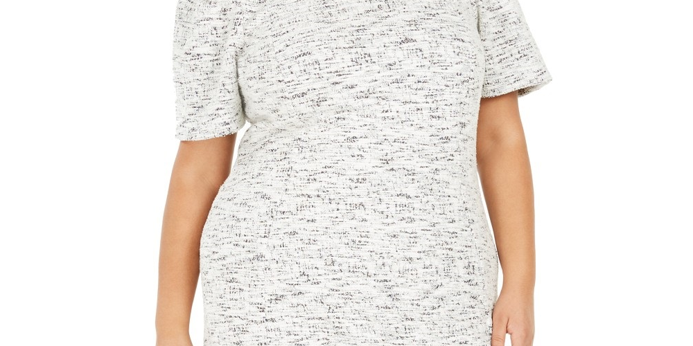 Vestido tubinho de tweed plus size Calvin Klein feminino, branco, tamanho 20W