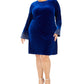 Vestido Calvin Klein Plus Size Feminino de Veludo com Manga Sino e Brilho Azul Tamanho 18W