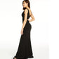 Vestido longo feminino com decote em V e recorte, preto, tamanho pequeno, da Emerald Sundae Juniors