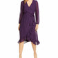 Q+A Los Angeles Vestido midi de chiffon com manga balão para mulheres, roxo, tamanho grande