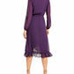 Q+A Los Angeles Vestido midi de chiffon com manga balão para mulheres, roxo, tamanho grande