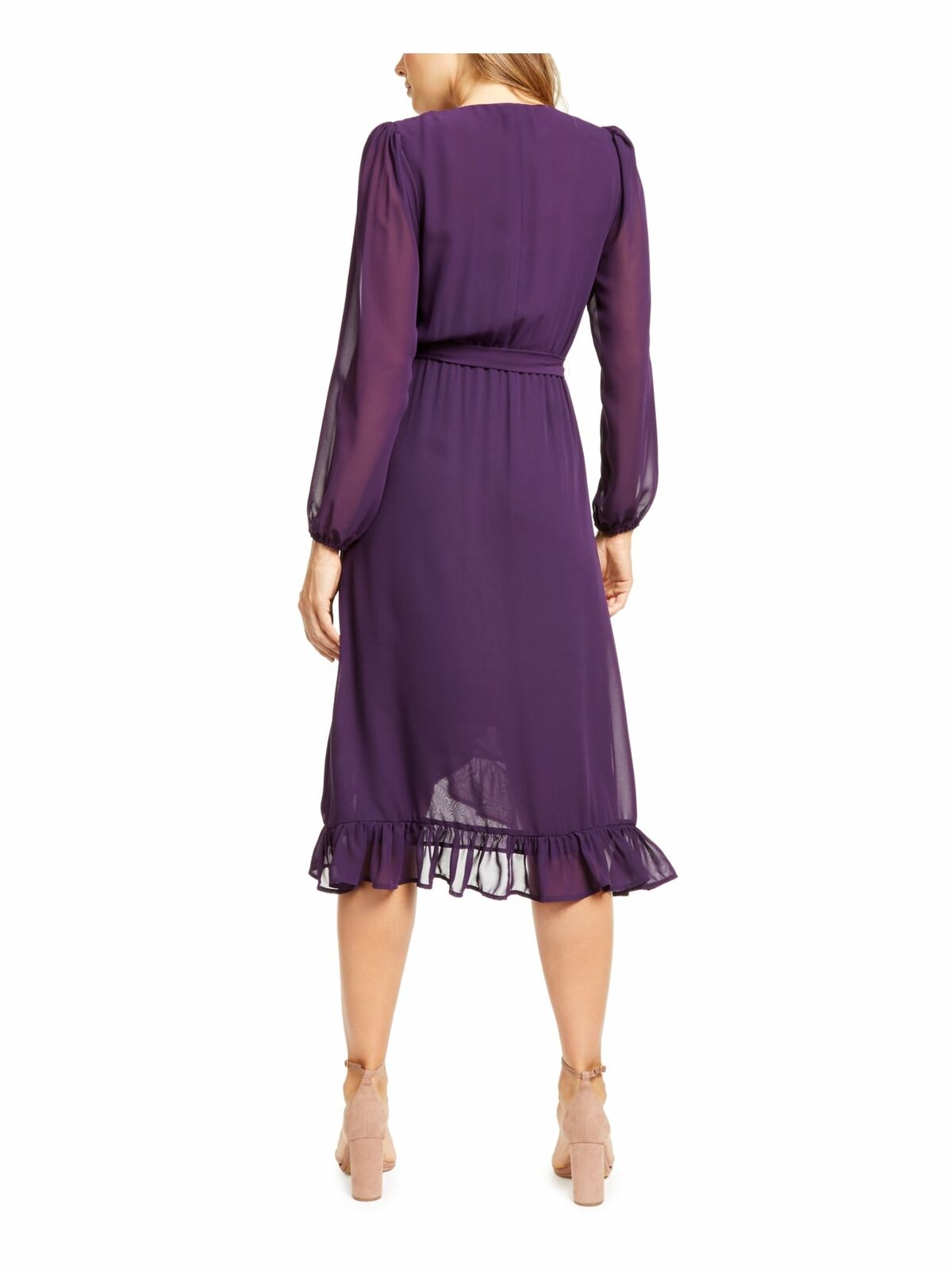 Q+A Los Angeles Vestido midi de chiffon com manga balão para mulheres, roxo, tamanho grande
