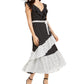 Vestido longo com estampa de bolinhas e efeito envelope, preto, tamanho extrapequeno