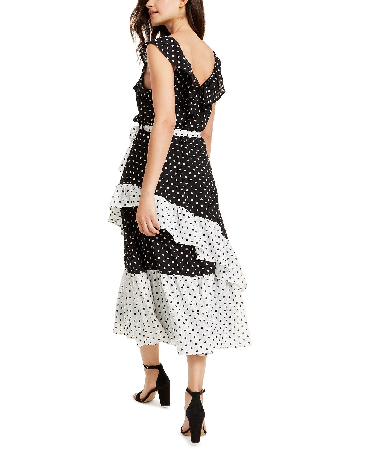 Vestido longo com estampa de bolinhas e efeito envelope, preto, tamanho extrapequeno