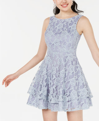 Speechless Juniors' Lace Double-Skirt Fit & Flare Dress  Purple Size 9
