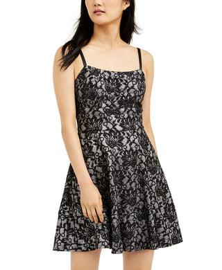 Speechless Juniors' Bonded-Lace Ruffle Hem Dress Silver Size 5
