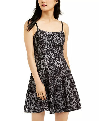 Speechless Junior's Bonded Lace Ruffle Hem Dress Silver Size 9