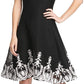Vestido feminino DKNY sem mangas bordado, justo e evasê, preto, tamanho 4
