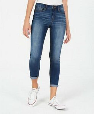 Calça jeans skinny cropped com punho Indigo Rein Juniors, azul, tamanho 7