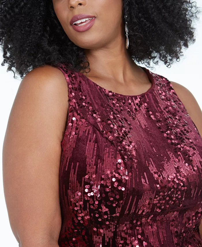 Vestido tubinho de veludo com lantejoulas e lantejoulas, plus size, moderno, feminino, vermelho, tamanho 16