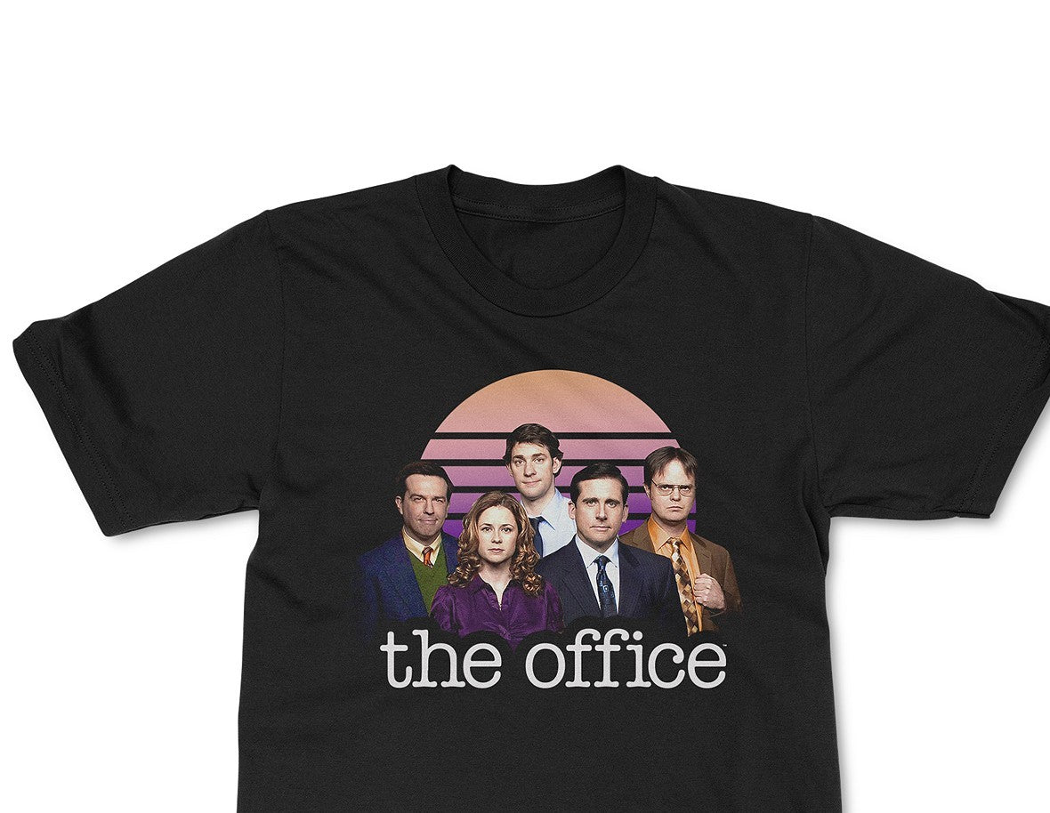 Camiseta gráfica masculina The Office Retro Sun Cast, preta, tamanho grande