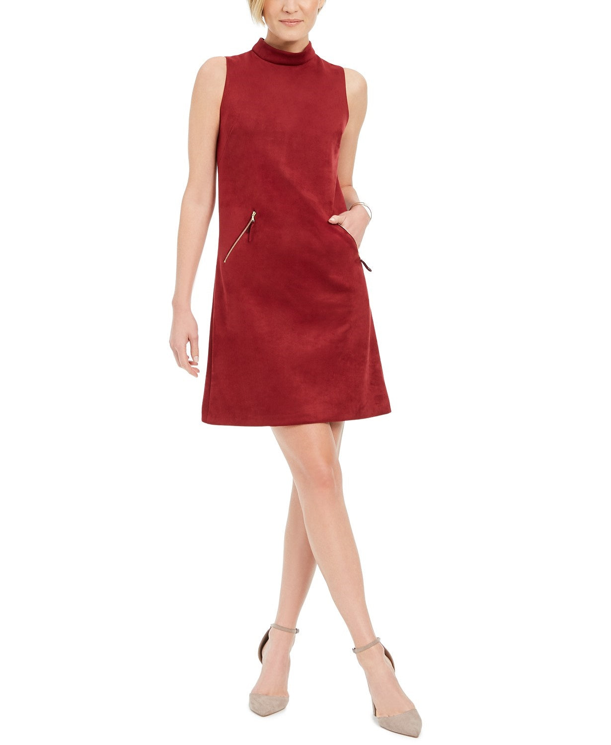 Vestido feminino Donna Ricco de camurça sintética, vermelho escuro, tamanho 6
