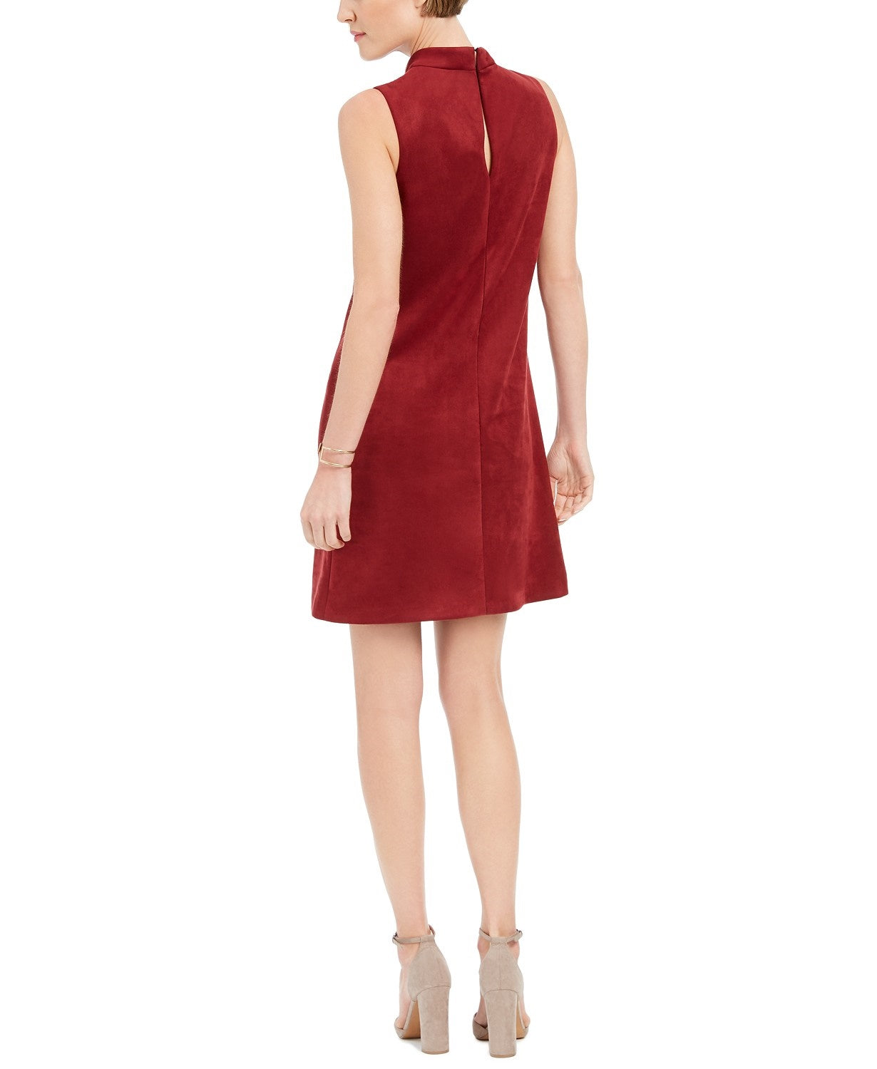 Vestido feminino Donna Ricco de camurça sintética, vermelho escuro, tamanho 6