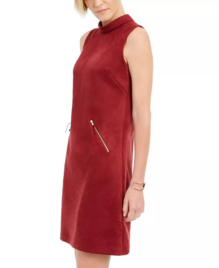 Vestido feminino Donna Ricco de camurça sintética, vermelho escuro, tamanho 6