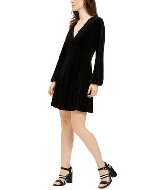 19 Cooper Vestido feminino de veludo com manga comprida e listras, preto, tamanho extra grande