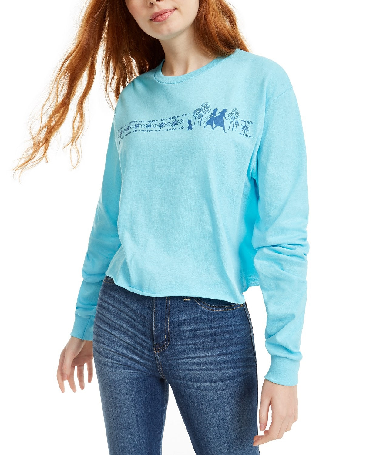 Camiseta feminina Frozen da Disney Juniors, azul, tamanho extra grande