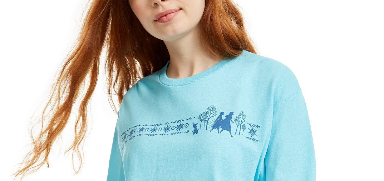 Camiseta feminina Frozen da Disney Juniors, azul, tamanho extra grande