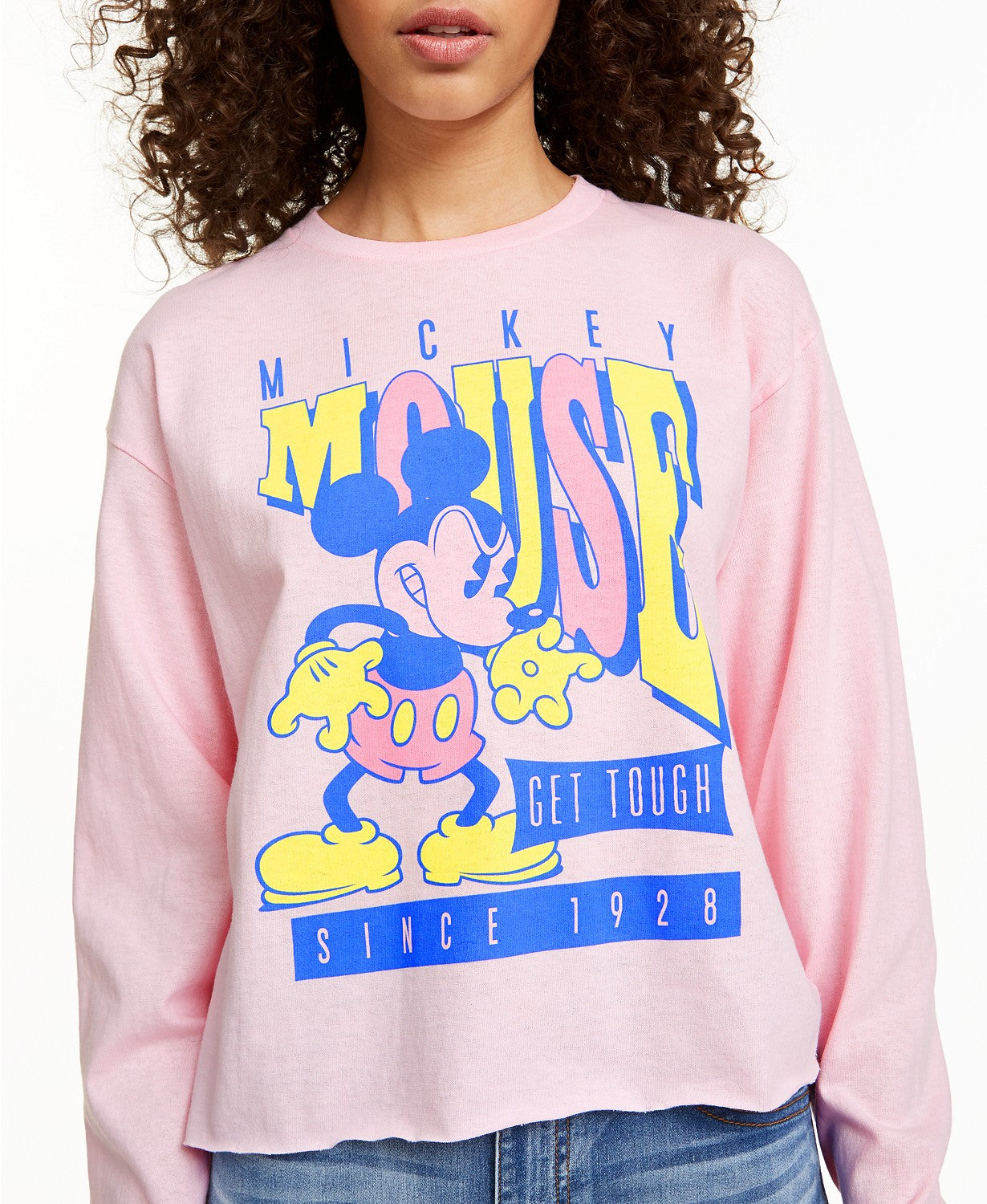Camiseta estampada de manga comprida Mickey Mouse Tough da Disney Juniors, rosa, tamanho médio