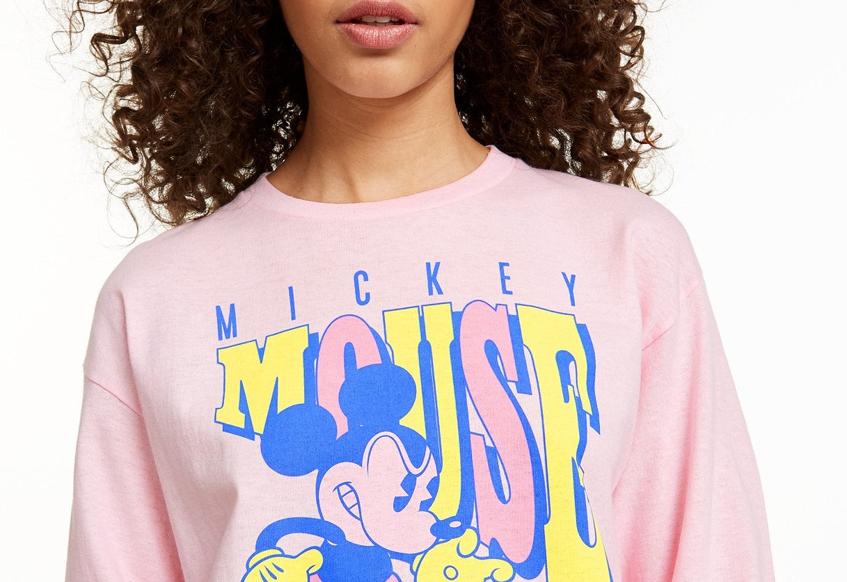 Camiseta estampada de manga comprida Mickey Mouse Tough da Disney Juniors, rosa, tamanho médio