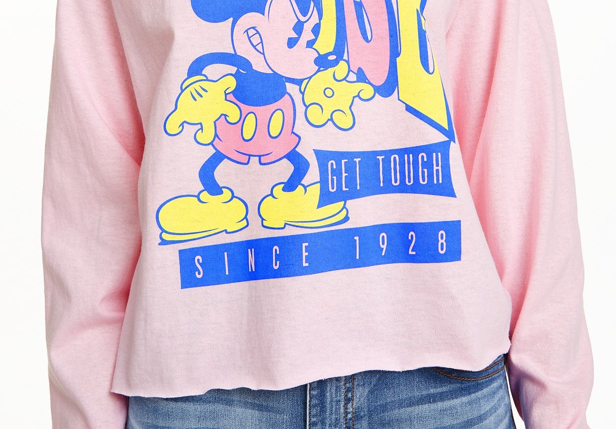Camiseta estampada de manga comprida Mickey Mouse Tough da Disney Juniors, rosa, tamanho médio