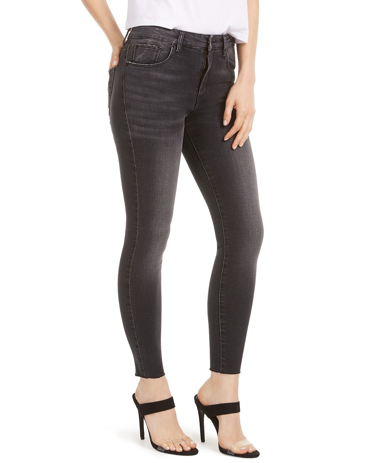 Calça jeans skinny feminina STS Blue Brie de cintura alta e bainha crua, preta, tamanho 29