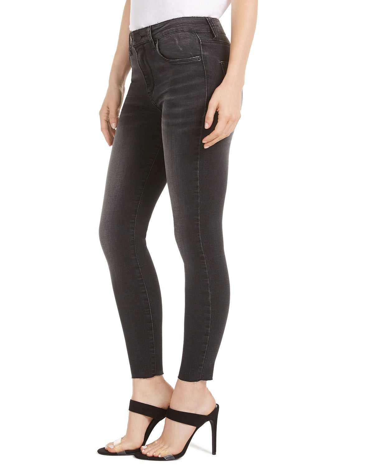 Calça jeans skinny feminina STS Blue Brie de cintura alta e bainha crua, preta, tamanho 29