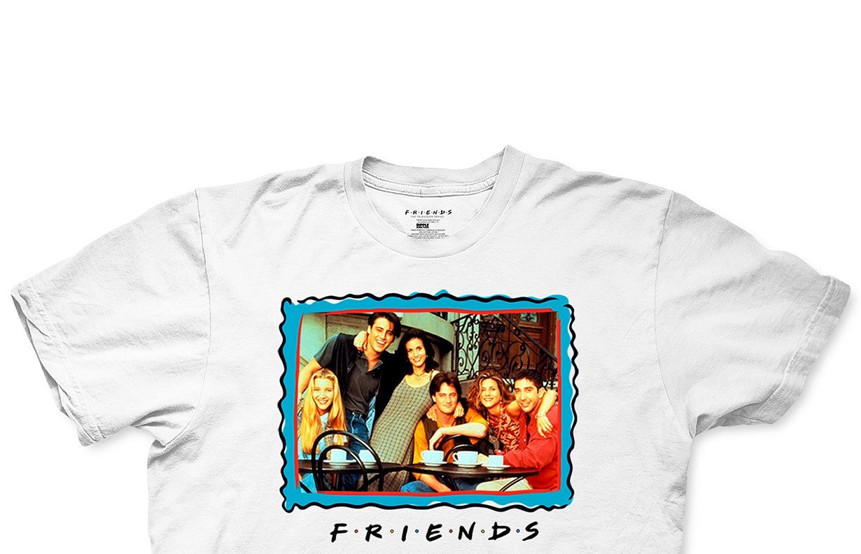 Camiseta masculina com estampa Friends Frame, branca, tamanho médio