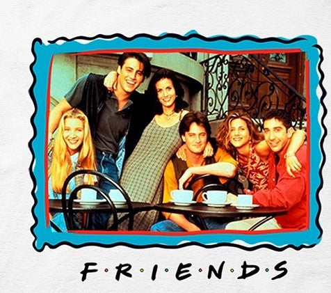 Camiseta masculina com estampa Friends Frame, branca, tamanho médio