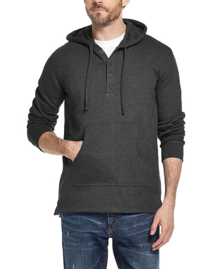 Moletom com capuz Henley texturizado vintage masculino à prova de intempéries, preto, tamanho pequeno