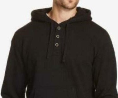 Moletom com capuz Henley texturizado vintage masculino à prova de intempéries, preto, tamanho pequeno